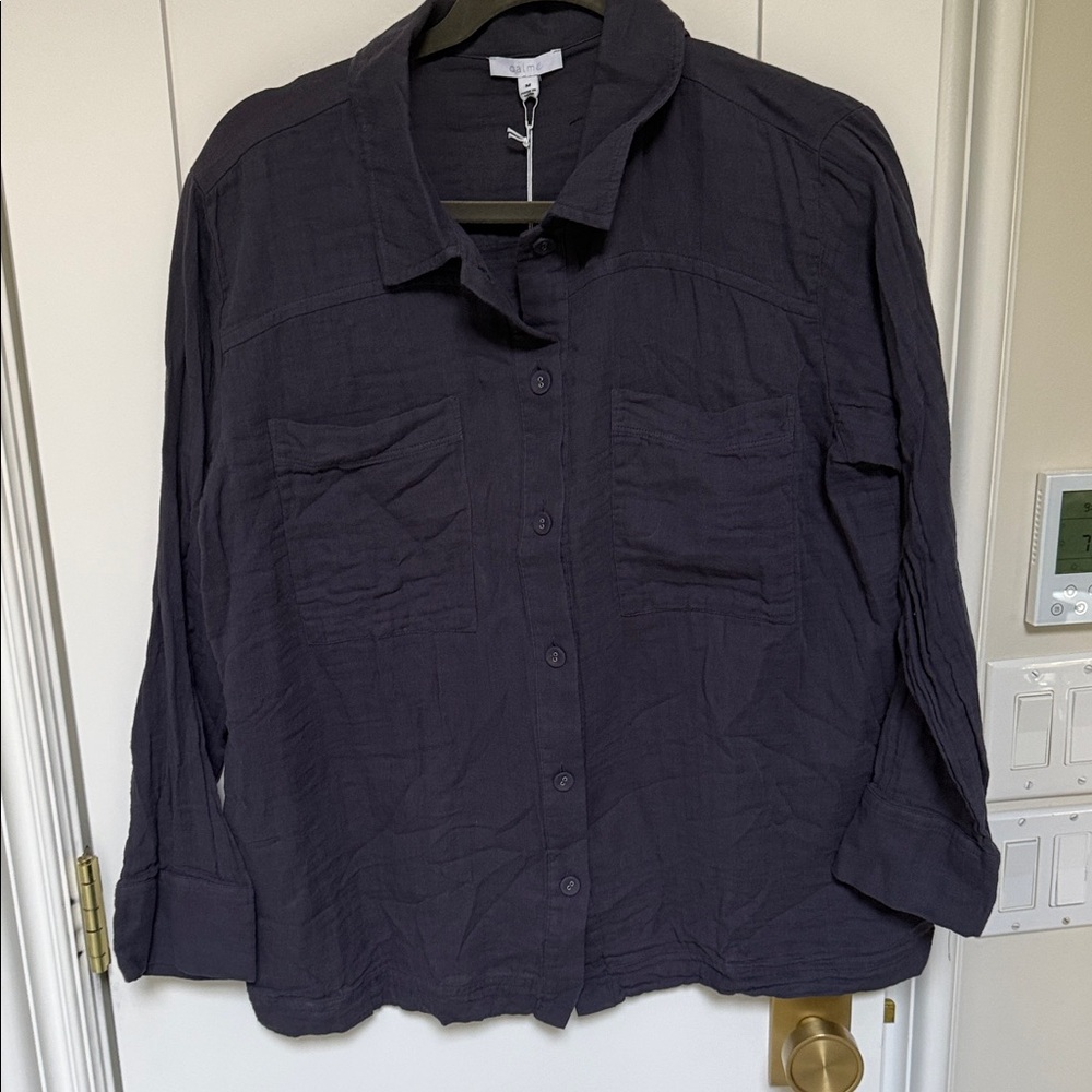 Johnny Was CALME Double Pocket Shaker Relaxed Button-Front Shirt Jacket in Navy!
